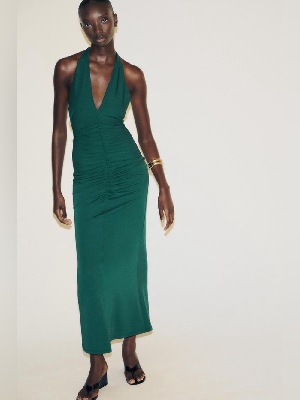 Zara Green Halter Ruched Bodycon Dress